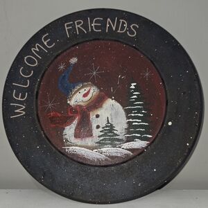 WELCOME FRIENDS Winter Snowman Decorative Plate 9.5"